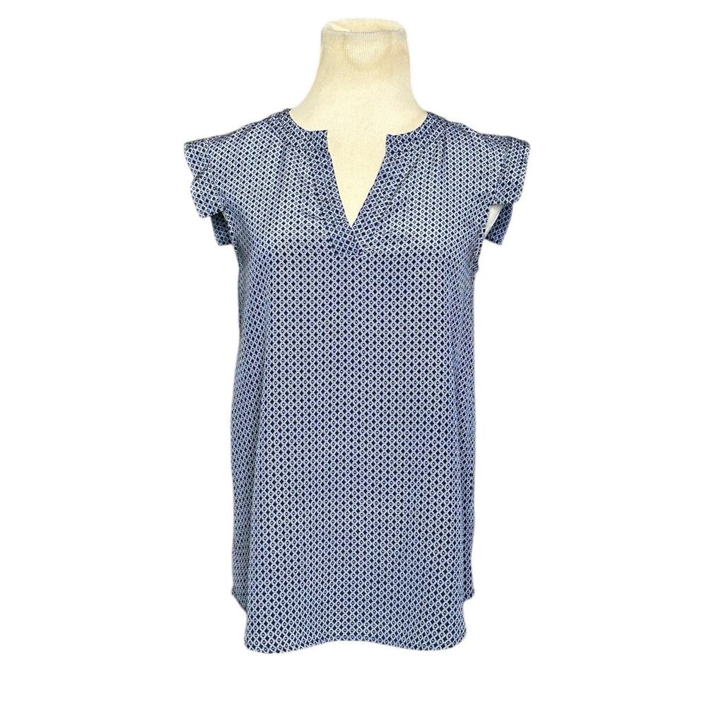 J.Crew blue silk geometrical print summer blouse size 0